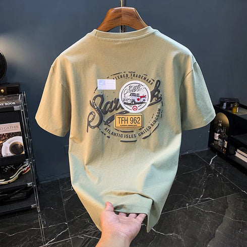 Summer high-end short sleevetmen's T-shirt 2024 new fashionable printed loose fashion versatile stretch top